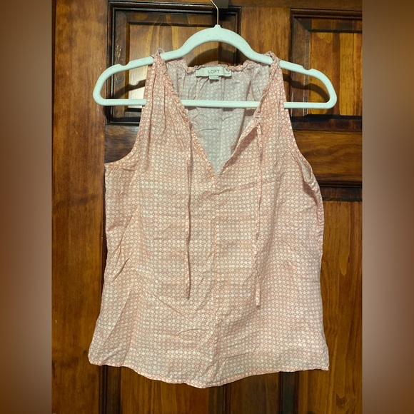 Ann Taylor LOFT Pink/White Boat/V Neck Tie Sleeveless Tank Top 100% Cotton SP - Picture 2 of 6